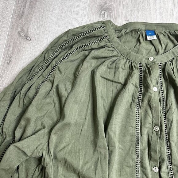 Old Navy Top Womens XL Green Blouse Button Up Lace Trim Long Sleeve Peasant Boho - Picture 4 of 9
